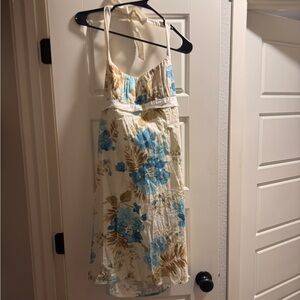 Floral Halter Dress in Blue and Cream
